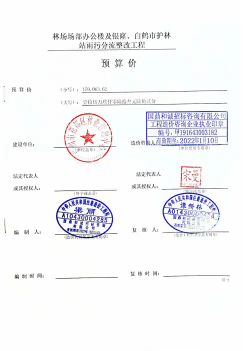单位工程预算汇总表