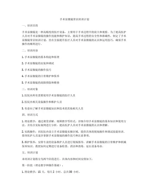 手术显微镜常识培训计划