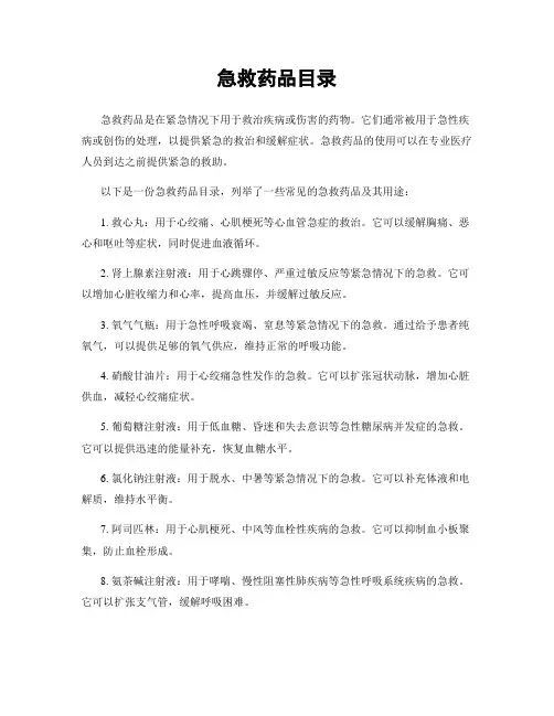急救药品目录