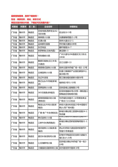 新版广东省梅州市梅县区火锅店企业公司商家户名录单联系方式地址大全98家