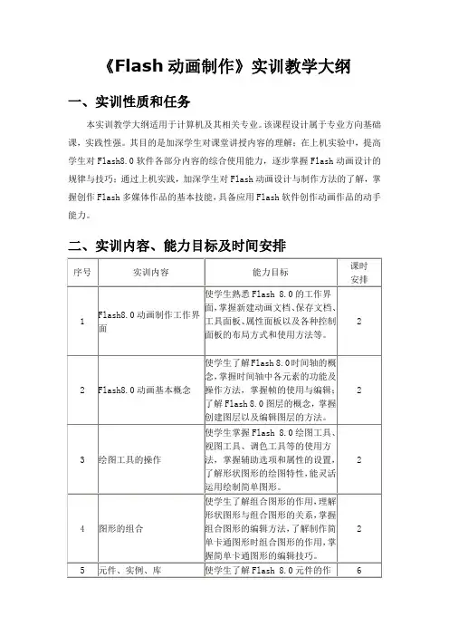 《Flash动画制作》实训教学大纲