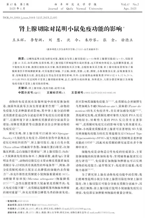 肾上腺切除对昆明小鼠免疫功能的影响