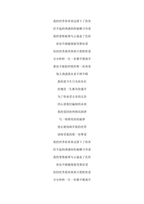我的爱只为你存在文本歌词