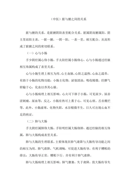 (中医)脏与腑之间的关系