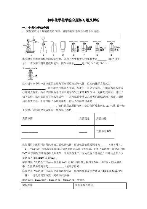 初中化学化学综合题练习题及解析