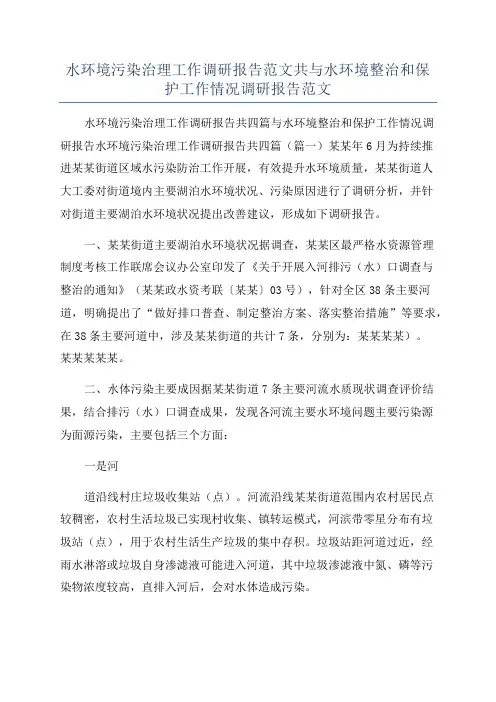水环境污染治理工作调研报告范文共与水环境整治和保护工作情况调研报告范文