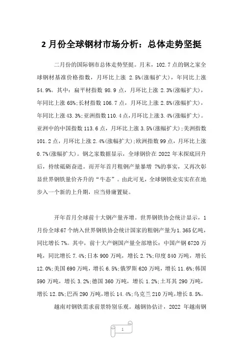 2022年行业分析2月份全球钢材市场分析：总体走势坚挺