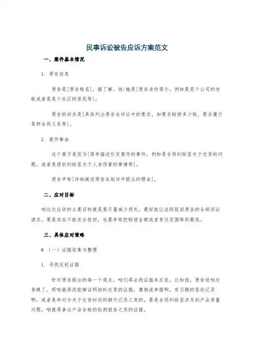 民事诉讼被告应诉方案范文
