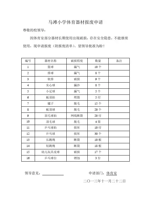 体育器材报废申请表