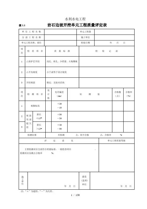水利水电工程施工全表格汇总