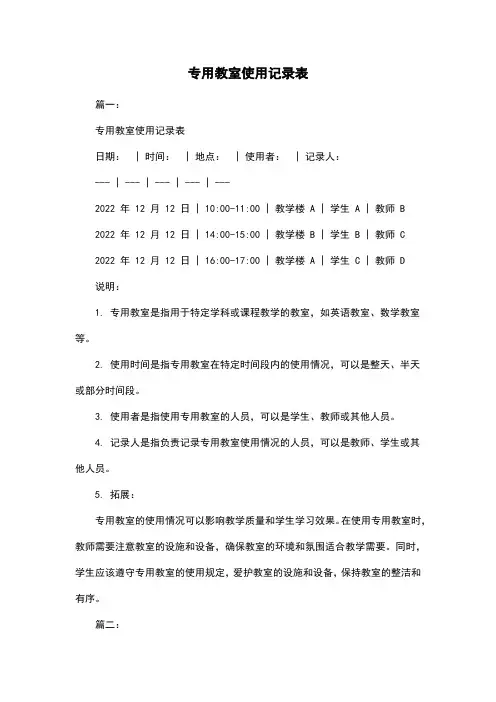 专用教室使用记录表
