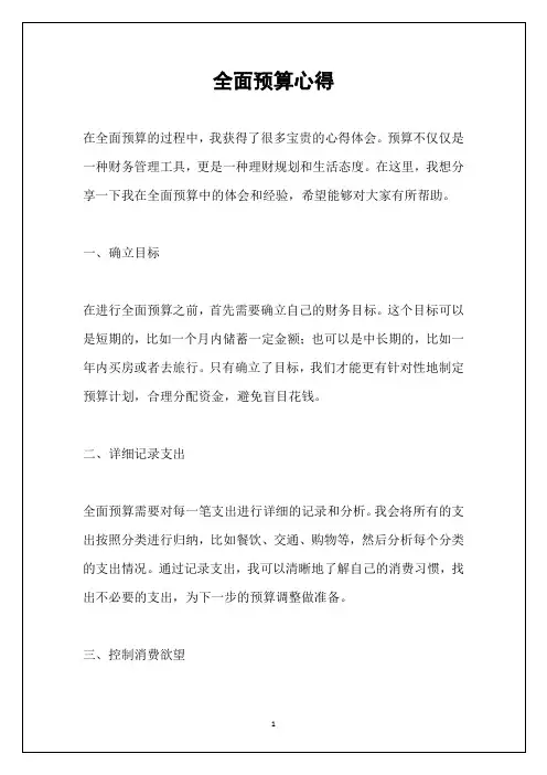 全面预算心得