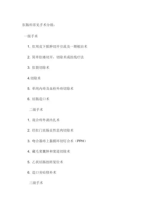 肛肠科常见手术分级