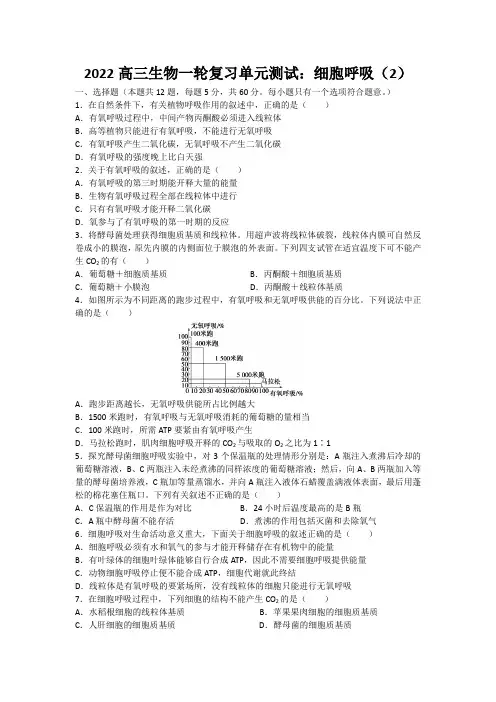 2022高三生物一轮复习单元测试：细胞呼吸(2)