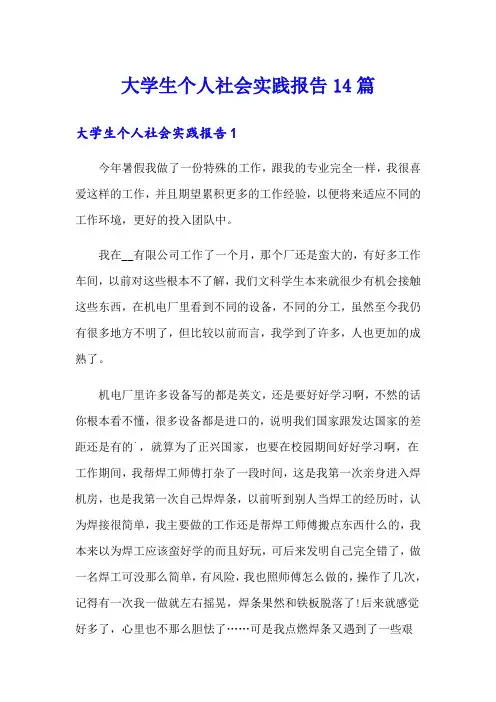大学生个人社会实践报告14篇