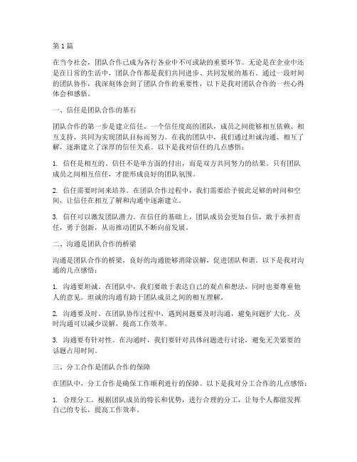 团队合作心得体会感悟(3篇)