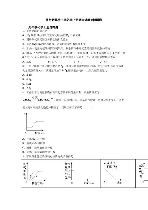 苏州新草桥中学化学初三化学上册期末试卷(带解析)