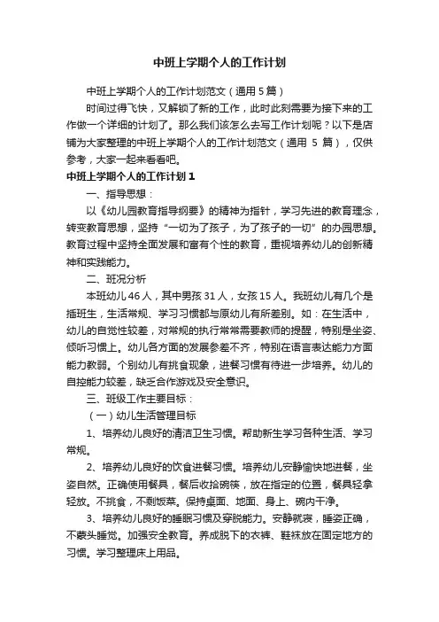 中班上学期个人的工作计划