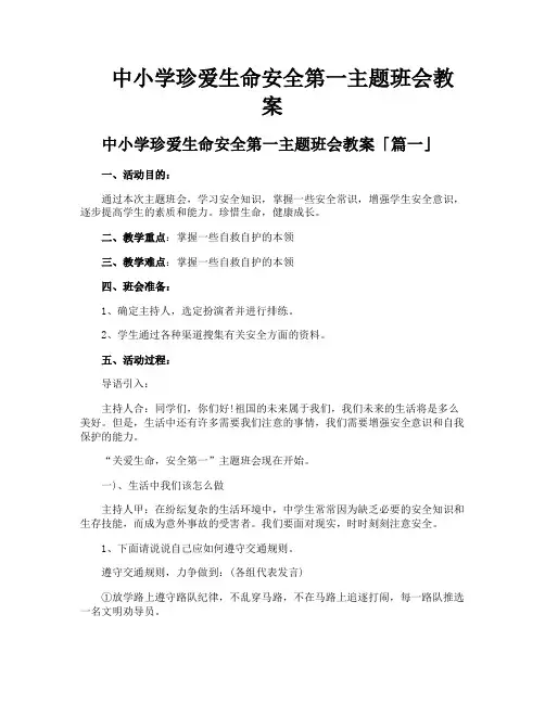 中小学珍爱生命安全第一主题班会教案
