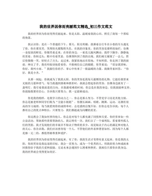 我的世界因你而亮丽范文精选_初三作文范文