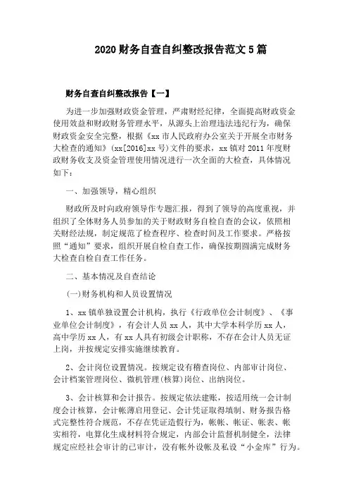 2020财务自查自纠整改报告范文5篇