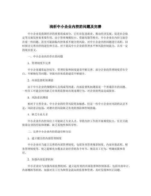 浅析中小企业内控的问题及完善