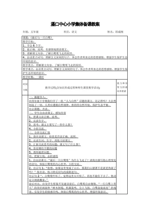《最后一只白鹭鸶》教案 -