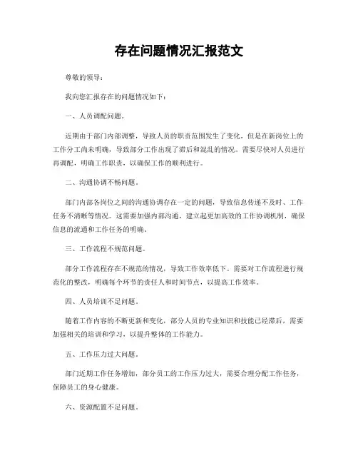 存在问题情况汇报范文