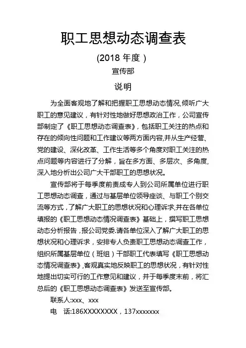 职工思想动态情况调查表