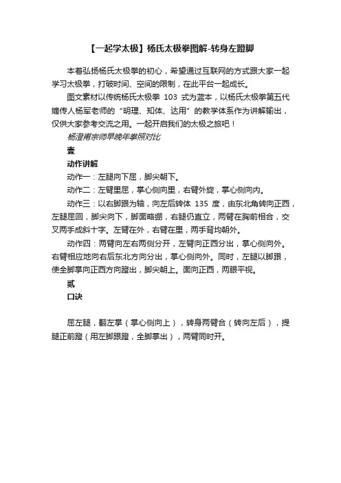 【一起学太极】杨氏太极拳图解-转身左蹬脚