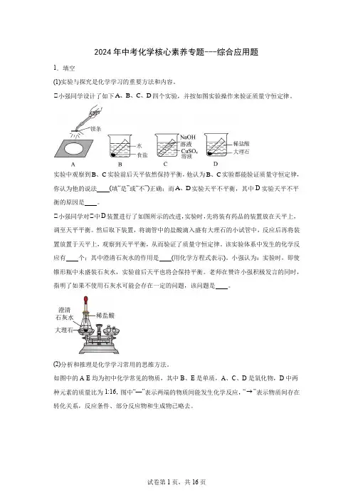 2024年中考化学核心素养专题---综合应用题 