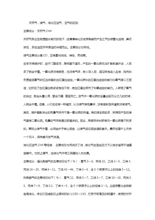 天然气、煤气、液化石油气、沼气的区别