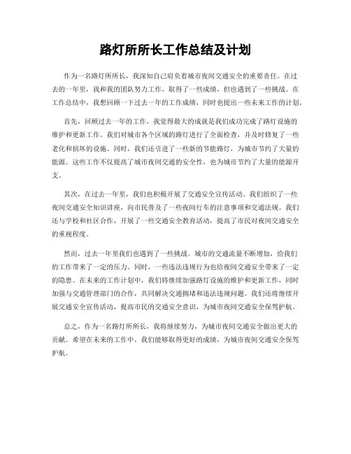 路灯所所长工作总结及计划