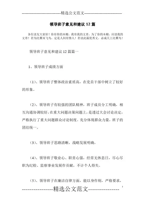 领导班子意见和建议12篇