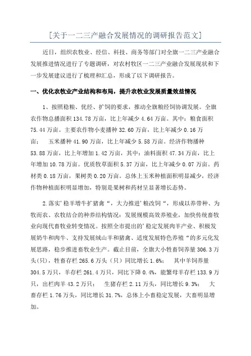 [关于一二三产融合发展情况的调研报告范文]