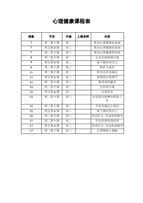 心理健康课程表