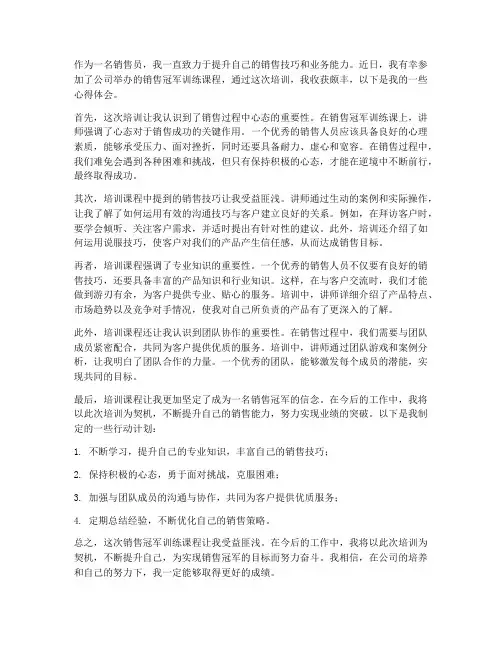 销售冠军训练课心得体会