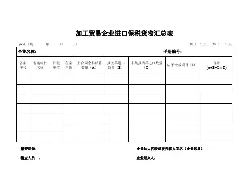 1.加工贸易企业进口保税货物汇总表