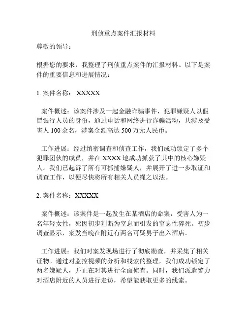 刑侦重点案件汇报材料
