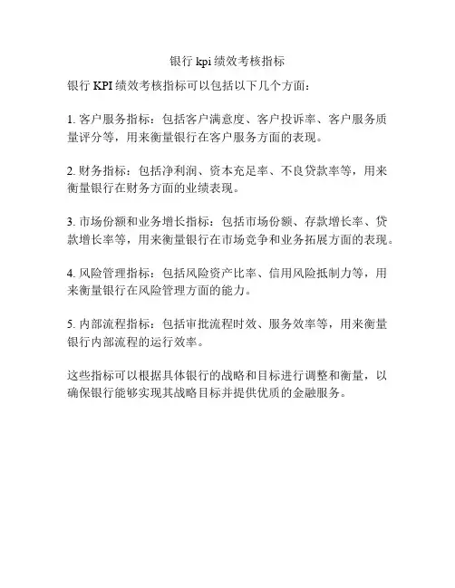 银行kpi绩效考核指标