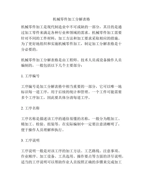 机械零件加工分解表格