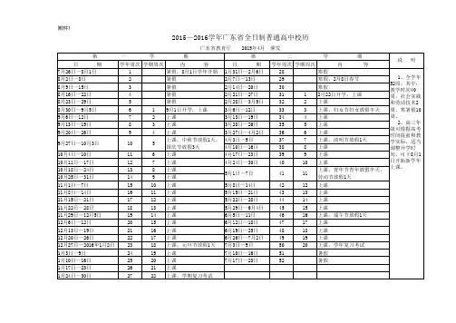 2015-2016广东省高中校历