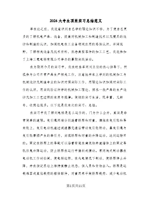 2024大专生顶岗实习总结范文（5篇）