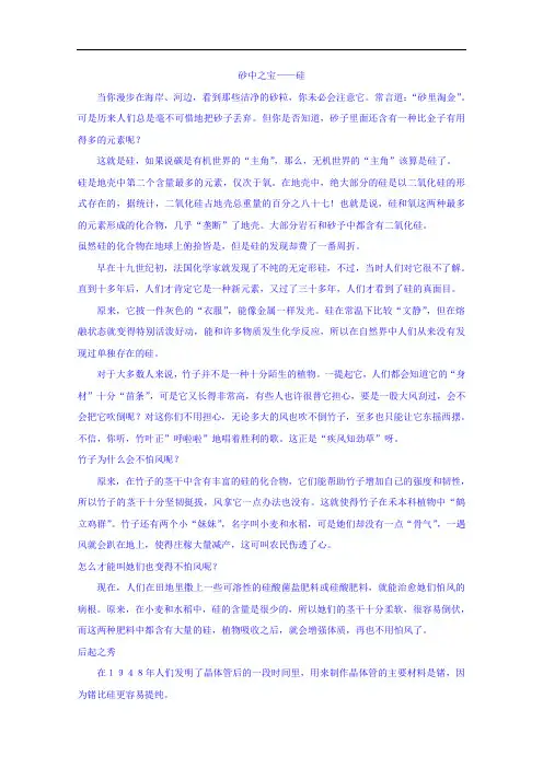 高中化学必修一 4-1-2 硅酸盐和硅 砂中之宝硅素材 精