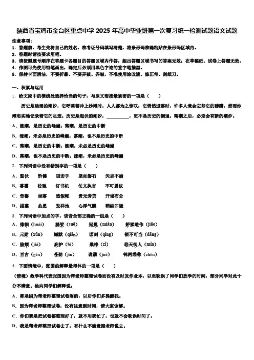陕西省宝鸡市金台区重点中学2025年高中毕业班第一次复习统一检测试题语文试题含解析