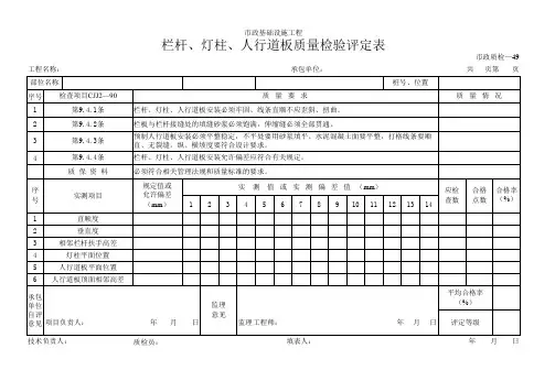 栏杆、灯柱、人行道板质量检验评定表