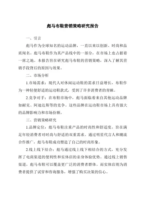 彪马布鞋营销策略研究报告