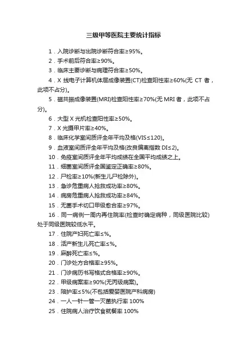 三级甲等医院主要统计指标