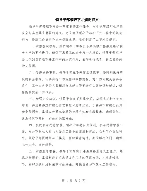 领导干部带班下井规定范文（二篇）