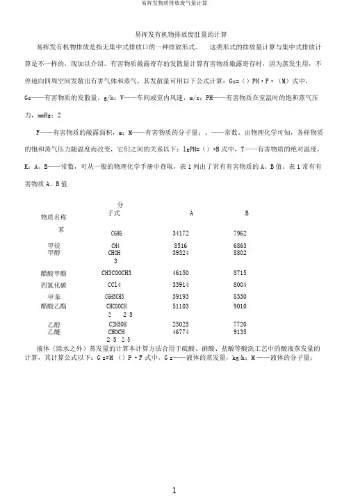 易挥发物质排放废气量计算
